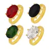 Anillo de piedra de cristal ovalada estilo corte francés, temperamento de lujo, acero de titanio chapado en oro de 18 quilates, joyería de mano para mujer, venta al por mayor