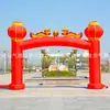 Novo Arco Inflável Dragão Coluna Joia Ouro Celebração de Inauguração Dragão Duplo Inflável Casamento Arco Inflável Porta Arco-Íris