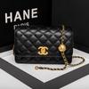 Bolso de Cuero Genuino de Lujo Ligero para Mujer, Bolso de Mujer Estilo Acolchado Pequeño Fragante a la Moda con Cadena de Bolas Doradas, Cruzado, de Un Solo Hombro, Bolso Cuadrado Pequeño Versátil
