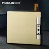 YH-050 Porta-Cigarros Carregador Isqueiro à Prova de Vento Criativo Metal Automático Fumar 19 Pacotes Portátil à Prova de Umidade Gravação
