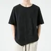 Camiseta de Algodão Primavera/Verão 2025 Masculina Estilo Chinês Dinastia Han Pulôver Tecido Retrô de Cânhamo Camiseta de Manga Curta com Botão Top Estilo Tang Masculino