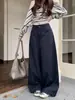 Fotos reales de pantalones de pierna ancha, corte relajado, estilo americano para mujer, perfectos para otoño, con cintura alta y un ajuste holgado y cómodo, lo que los convierte en pantalones largos versátiles para cualquier ocasión