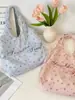 57201 Bolso de Lona Azul Floral con Estampado de Niña Estilo Francés, Bolso de Hombro de Gran Capacidad con Estampado de Letras para Estudiante de Nicho