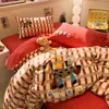 Edición de Año Nuevo Caballo Auspicioso Invierno Algodón Cepillado Engrosado Juego de Cuatro Piezas Algodón Puro Nuevo Juego de Ropa de Cama Funda de Edredón Sábana