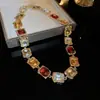 Traje de collar y pendientes de diamante ovalado europeo y americano exagerado luz de lujo alta gama cadena de clavícula nicho moda joyería al por mayor