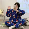 Pijama de Flanela Quente Outono e Inverno para Mulheres Inverno Coral Fleece Desenho Animado Fofo Conjunto de Pijama para Casa
