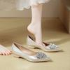 2025 Nuevos Zapatos de Tacón Grueso para Mujer, Puntiagudos, de Colores de Moda con Pedrería, Piel Suave, Cómodos, No Cansan los Pies, Tacón Bajo
