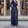 Ropa Nueva Europea y Americana Primavera 2025 Cuello Redondo Mangas de Trompeta Sexy Elegante Cintura Alta Empalme Aspecto Adelgazante Vestido de Encaje
