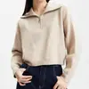 Nuevo Diseño de Nicho Primavera y Otoño Suave y Cera Cremallera Media Cuello Alto Color Sólido Más Fácil de Combinar Suéter de Punto Casual Top para Mujer