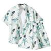Conjunto de Shorts de Seda Helada para Hombre Verano Delgado Holgado Camisa de Manga Corta Floral Traje de Playa de Pareja Hawaiano