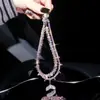 Novo Pingente de Cauda de Sereia com Corrente Dupla de Luxo, Corrente de Celular com Contas de Cristal, Chaveiro de Bolsa, Cordão Curto para Celular
