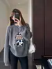 Suéter Tricot Jacquard Pesado Preguiçoso e Estiloso Blusa Tricô Gola Redonda Solta Emagrecedora Feminina 26 Outono Inverno Novo H100312