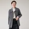 Novo casaco de lã simples e versátil para outono e inverno, dupla face, para mulheres, de comprimento médio, com gola reversível, solto e estiloso, jaqueta de manga longa
