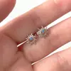 Diseño de Nicho Estilo Bosque Ins Diamante Azul Sol Aretes de Tachuela Plata de Ley 925 Rosca para Mujer Tapones para Orejas de Perla Ligera Aretes Roscados