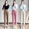 Pantalones de traje rectos color marrón Maillard para mujer, otoño e invierno, nuevos, de cintura alta, casuales, de lana, tipo tubo, con forro polar, adelgazantes, cropped