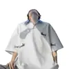 Camiseta de Manga Corta con Cuello Polo Bordado de Perro Salchicha para Hombre Verano Tendencia Marca Camiseta de Manga Tres Cuartos Top Holgado de Media Manga