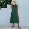 Europa y América Comercio Exterior Transfronterizo Verano Venta Caliente Vestido Casual Sencillo y Elegante de Mujer de Longitud Media de Color Sólido sin Mangas