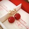 Pendientes Vintage Rojos de Nicho con Imitación de Perlas y Goteo de Aceite con Baño de Oro Real, Pendientes Sencillos y Elegantes para Mujer
