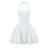 Vestido Elegante Corto de Estilo Francés Retro Dulce con Espalda Descubierta, Ceñido a la Cintura, Ajustado, Cuello Halter, Falda Abullonada para Mujer