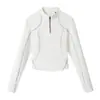 Camiseta de manga larga con media cremallera, color sólido de otoño, para mujer, que absorbe la humedad y se seca rápidamente, top deportivo ligero y transpirable para senderismo y trekking