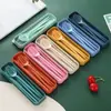 Amazon Juego Popular Transfronterizo de Cuchillo, Tenedor, Cuchara y Palillos de Paja de Trigo Cuatro Piezas Juego de Vajilla Portátil para Exteriores de Tres Piezas