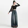 Jeans Retro Americanos de Pierna Ancha para Mujer Tendencia Verano 2025 Nuevos Pantalones Rectos de Cintura Alta Sueltos Plisados Caídos para Mujer