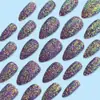 Uñas Portátiles Morado Noche Oscura con Láser Intermitente Estilo Europeo y Americano Puntas de Uña Puntiagudas Modelo Más Vendido de Comercio Exterior 24 Piezas de Uñas Postizas