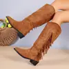 Botas de moda de tacón de plataforma versátil estilo Maillard para mujer Zapatos de mujer Estilo europeo y americano Flecos Adelgazantes Punta fina Botas altas Nuevo estilo Verano 2026