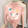 Camiseta básica para niña DeRong, estilo otoño/invierno, top casual estampado de cuello alto medio, prenda interior de manga larga para otoño e invierno