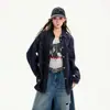 Chaqueta de Mujer de Mezclilla Cruda Lyocell Azul Oscuro Holgada de Manga Larga con Efecto Desgastado, Nueva de Otoño 2026