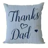 Funda de Almohada para el Día del Padre Cuadrada Lino Estilo Azul Funda de Almohada Sofá Oficina Cojín Lumbar Funda Regalo para Padre