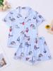 Pijama Casual de Manga Corta con Estampado de Nueva Moda Transfronterizo para Mujer, Ropa de Verano Pijama Estilo Europeo y Americano Venta al por Mayor