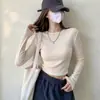 Camiseta Básica Curta de Gola Redonda para Mulheres, Estilo Outono e Inverno, Cropped Sexy e Justo, Adequado para Meninas Jovens, Camiseta de Manga Longa