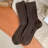 Calcetines de Lana Retorcida Vintage para Mujer, Calcetines Largos Holgados de Media Pantorrilla para Otoño e Invierno, Calcetines Gruesos Cálidos Sencillos de Color Sólido