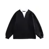 Yidao Vintage 2026 Primavera Novo Casal Tendência Marca Decote V Bloqueio de Cores Falso Duas Peças Casual Gola Redonda Moletom Top Masculino