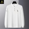 Parson Dragon Otoño e Invierno Nueva Camiseta de Manga Larga para Hombre Camisa Polo Algodón Puro Solapa Bordada Polo para Hombre Top Rojo