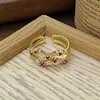 Anillo Abierto de Trébol de Cuatro Hojas Cepillado Vintage Francés Índice Anillo de Flor de Zirconia Diamante de Gama Alta Nicho para Mujeres
