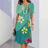 Venta Caliente Transfronteriza 2024 Elegante Vestido Largo de Mujer de Manga Corta Holgado Street Estilo Estampado Digital 3D Cuello Redondo