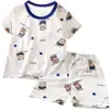 Roupas Infantis, Conjuntos de Verão Infantis de Manga Curta, Conjuntos de Seda Gelada para Ar Condicionado para Crianças Pequenas e Médias, Pijamas Finos para Bebês, Roupas de Casa para Meninos e Meninas