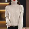 Suéter de punto de lana completo, cuello alto simple, color liso, trenzado vintage, holgado, adelgazante, para el trabajo, nuevo de Otoño e Invierno