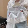 Camisa Básica de Renda para Meninas Primavera e Outono, Nova Blusa Interna Doce com Laço de Manga Longa para Bebê Menina