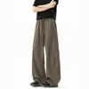 Calça casual da moda em retalhos de cor sólida para homens, calça básica de perna curva estilo americano para outono, calça de cintura com cordão, drapeada, de comprimento total, high-street