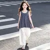 Chaleco de Tirantes a Cuadros para Niña, Nuevo Estilo Coreano de Verano, Chaleco Falso de Dos Piezas con Diseño Elegante y Top Irregular, Moderno y a la Moda