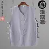 Verão colete masculino de lazer colete de algodão e linho fivela vintage plus size estilo chinês masculino estilo nacional fábrica atacado