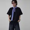 Camiseta Falsa de Duas Peças com Gola de Lenço de Seda e Mangas Curtas para Homens, Design de Verão, Gola Henley, Estilo Americano Cleanfit Manga Curta