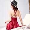 Traje de baño para mujer de una pieza estilo falda Reunión de busto pequeño Cubre abdomen Adelgazante Pequeño Fresco Talla grande Color sólido Estilo coreano Traje de baño para aguas termales
