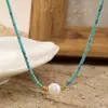 Cadena para Clavícula con Perlas Turquesas Estilo Retro Francés Diseño de Nicho Collar de Perlas Barrocas Naturales Simple y Versátil