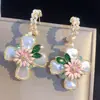 Pendientes Colgantes de Flor Cruzada con Diamantes Incrustados de Aguja de Plata Perla Dulce Moda de Nicho Pendientes Versátiles Personalizados para Mujer