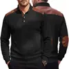 Sudadera de punto jacquard texturizada estilo americano para hombre con cuello camisero, patchwork en hombros y mangas, y mangas largas holgadas