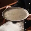 Plato Plano Martillado con Esmalte Dorado, Estilo Vintage de Alta Gama, Plato para Comedor en Casa, Vajilla Cerámica Comercial, Plato para Postre, Plato para Bistec